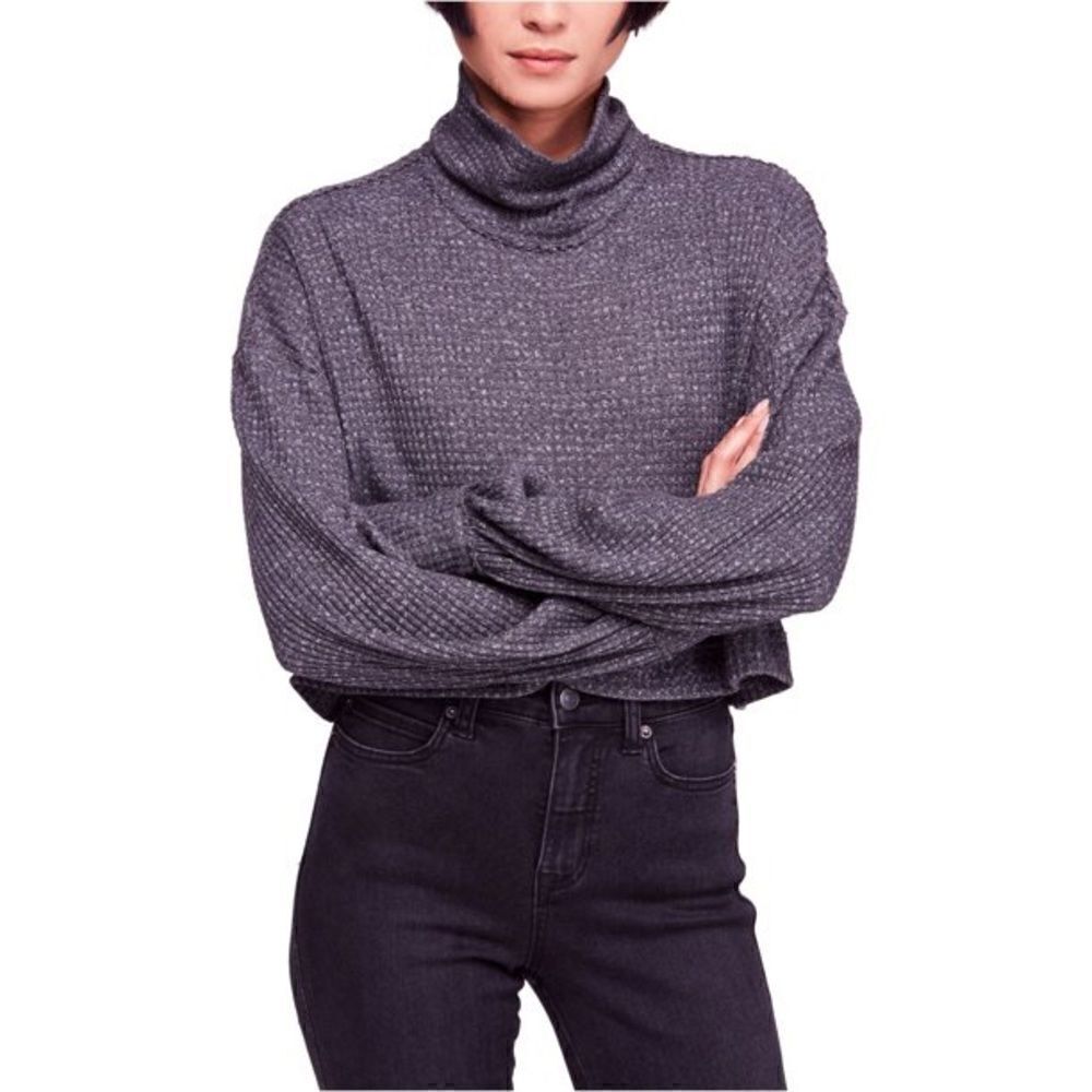 Free People Womens Cropped Turtleneck Pullover Sweater in Gray